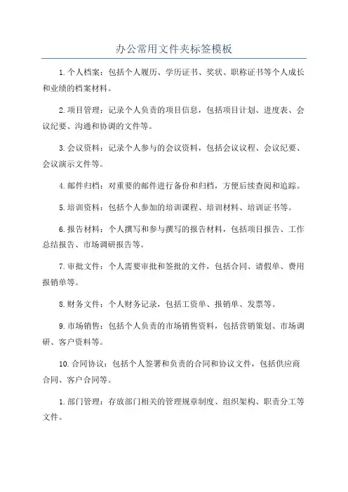 办公常用文件夹标签模板