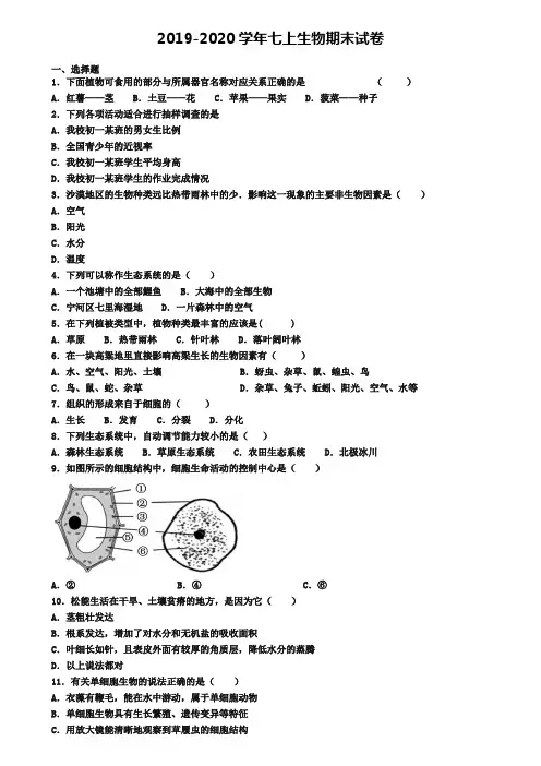 〖精选9套试卷〗湛江市名校2020年初一(上)生物期末质量检测模拟试题