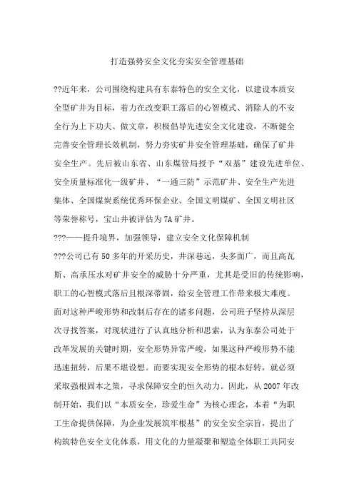打造强势安全文化 夯实安全管理基础