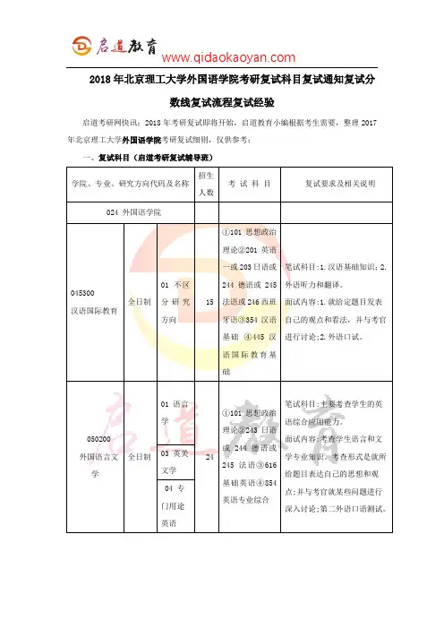 2018年北京理工大学外国语学院考研复试科目复试通知复试分数线复试流程复试经验