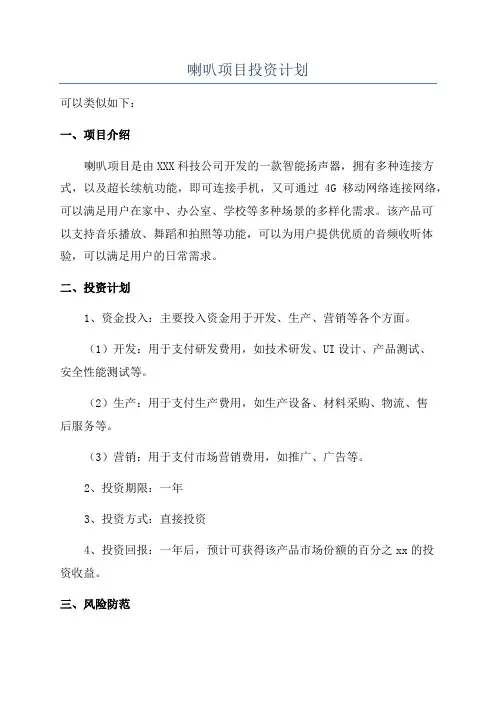 喇叭项目投资计划