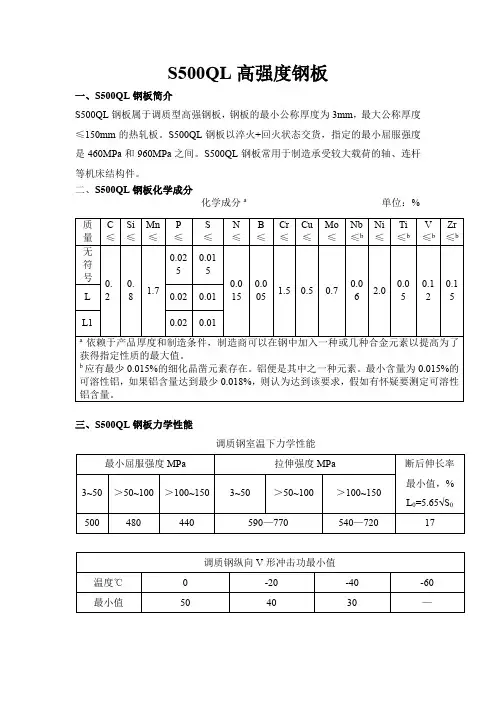 S500QL化学成分丨S500QL力学性能