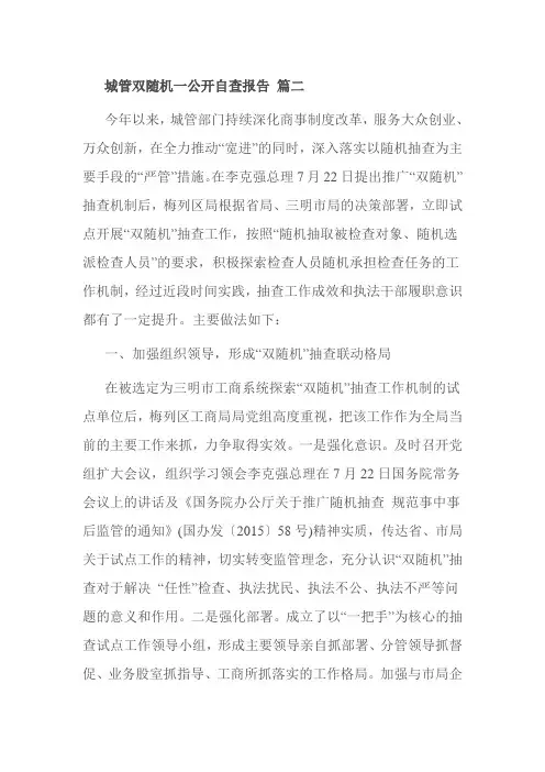 城管双随机一公开自查报告 篇二