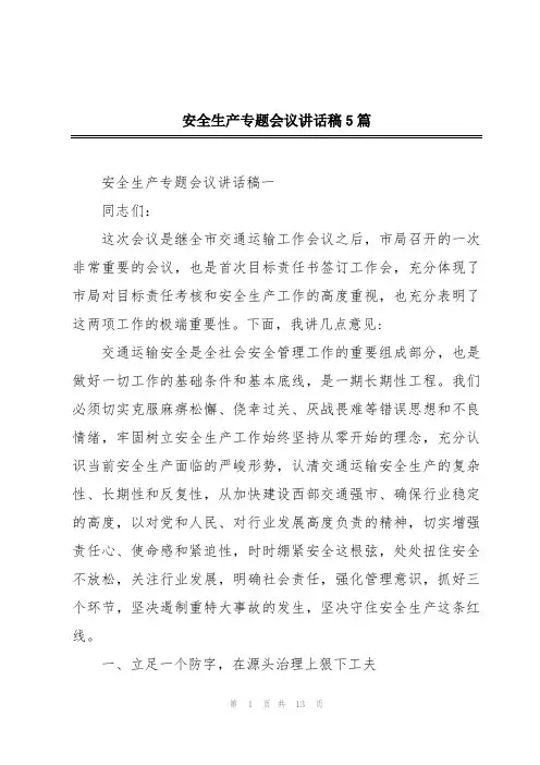 安全生产专题会议讲话稿5篇