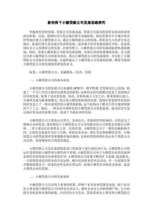 新形势下小额贷款公司发展思路探究