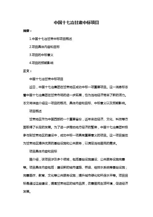 中国十七冶甘肃中标项目