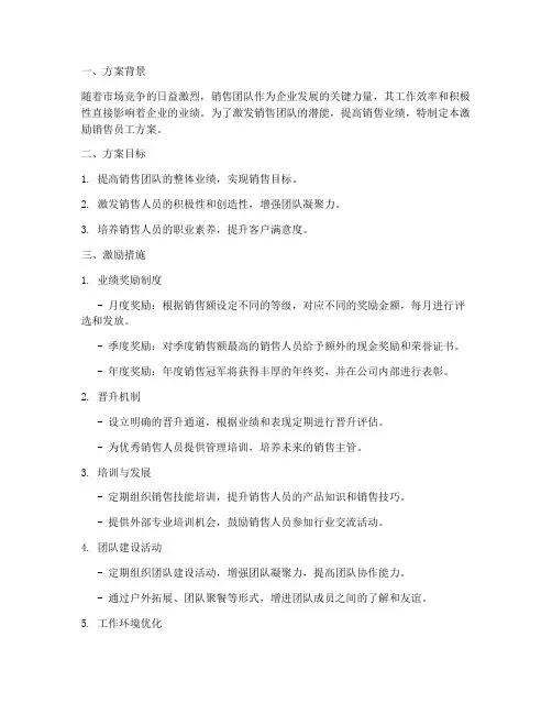 激励销售员工方案范文