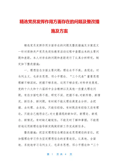 精选党员发挥作用方面存在的问题及整改措施及方案