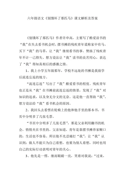 六年级语文《别饿坏了那匹马》课文解析及答案