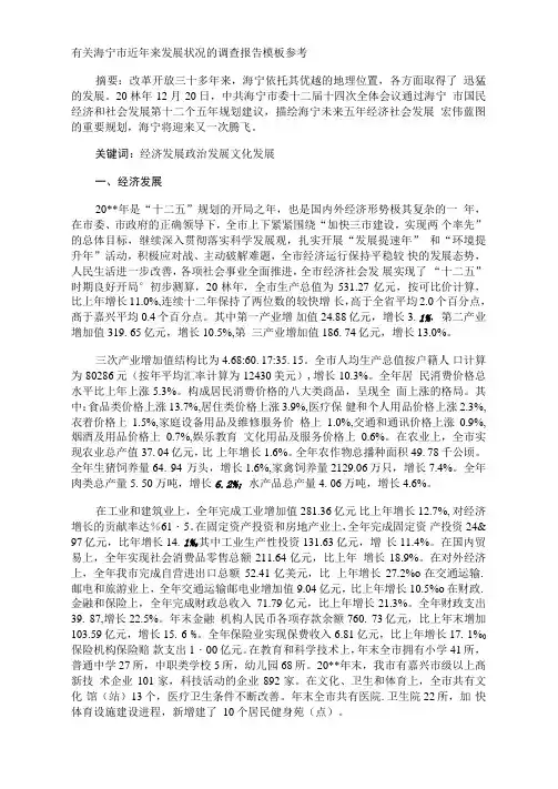 海宁市近年来发展状况的调查报告参考
