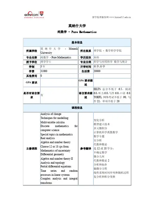 莫纳什大学数学专业介绍