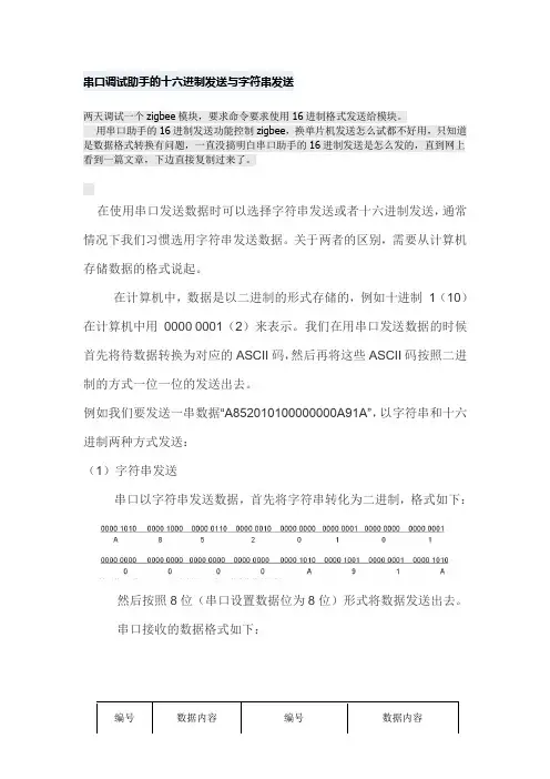 串口调试助手的十六进制发送与字符串发送