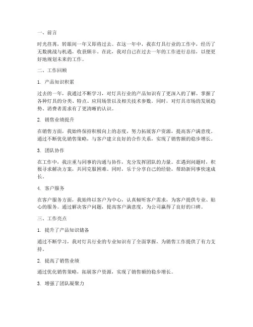 灯具个人工作总结
