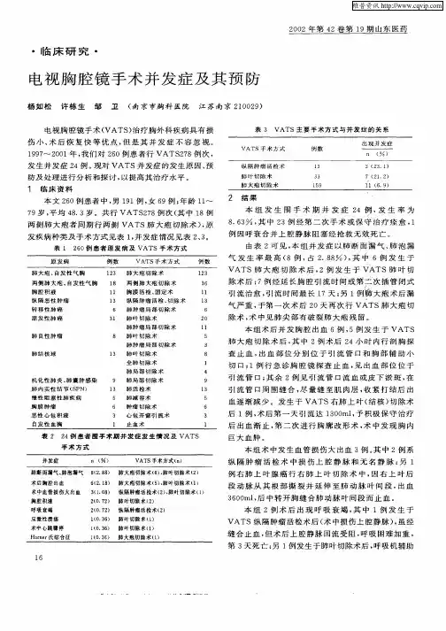 电视胸腔镜手术并发症及其预防