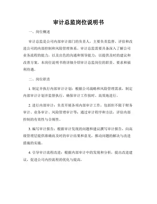 审计总监岗位说明书