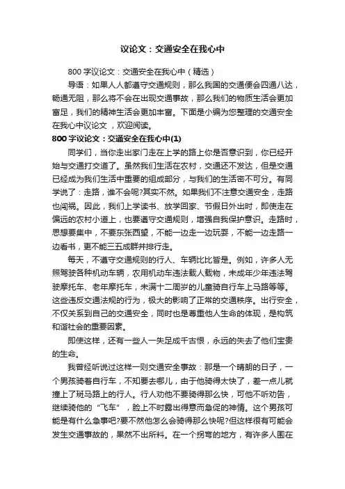 议论文：交通安全在我心中