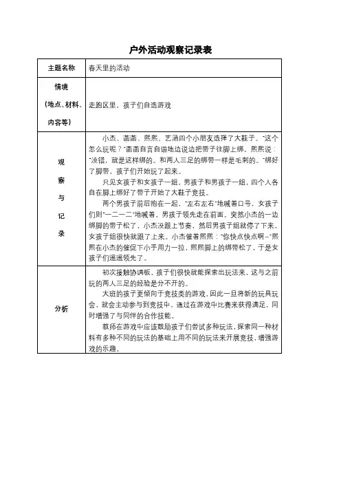 大班区域游戏活动观察记录表