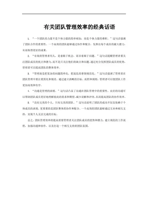 有关团队管理效率的经典话语