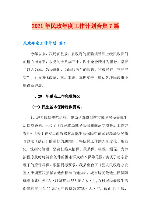 2021年民政年度工作计划合集7篇