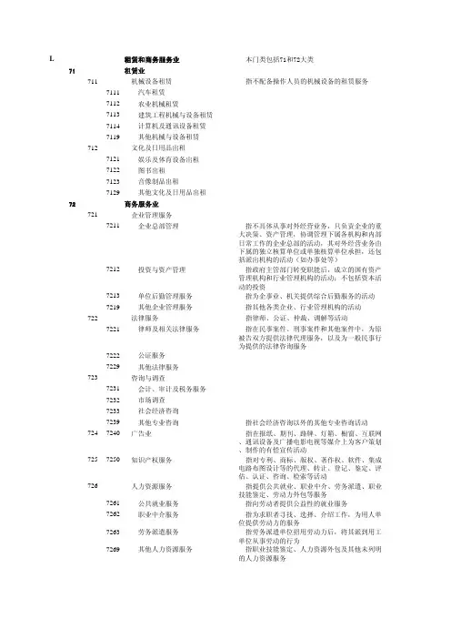 国民经济行业分类 GB T 4754-2011-L 租赁和商务服务业