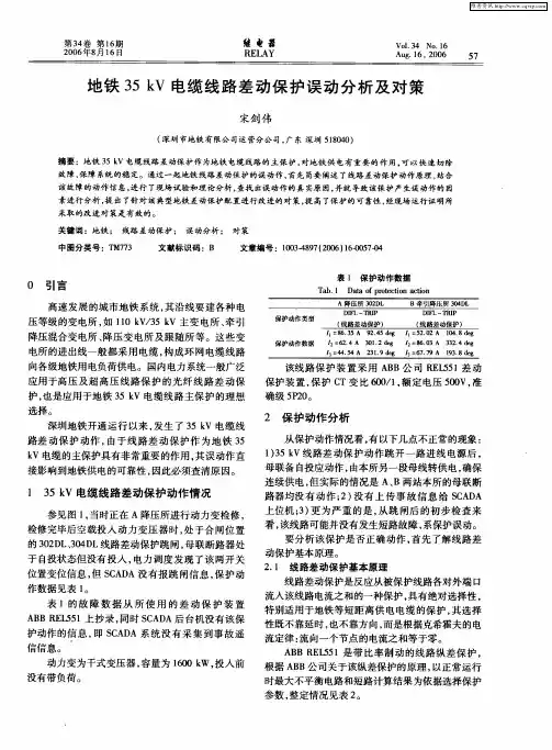 地铁35kV电缆线路差动保护误动分析及对策