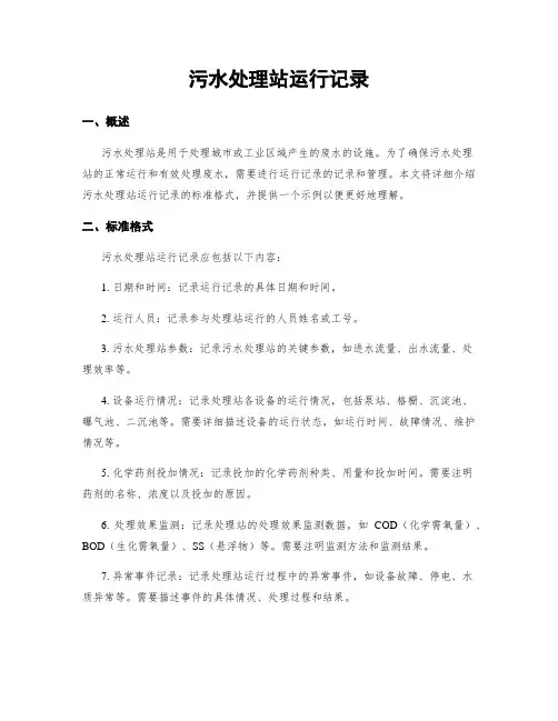 污水处理站运行记录