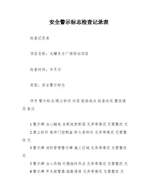 安全警示标志检查记录表