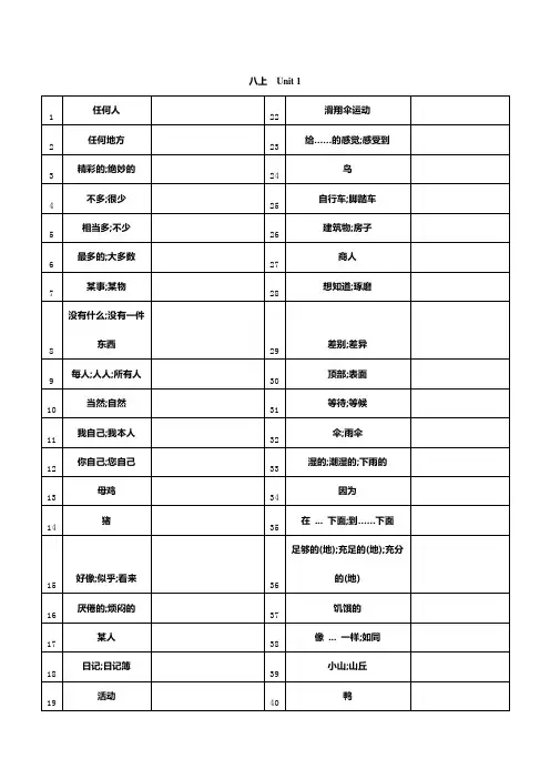 新版人教版八年级上册英语单词表(默写)全册