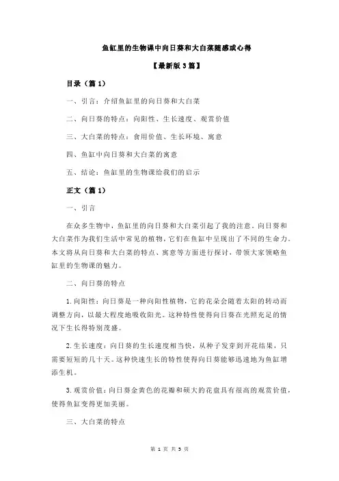 鱼缸里的生物课中向日葵和大白菜随感或心得