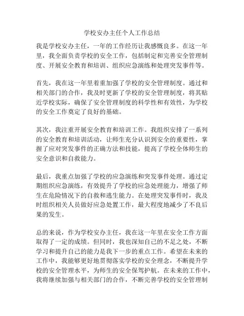 学校安办主任个人工作总结