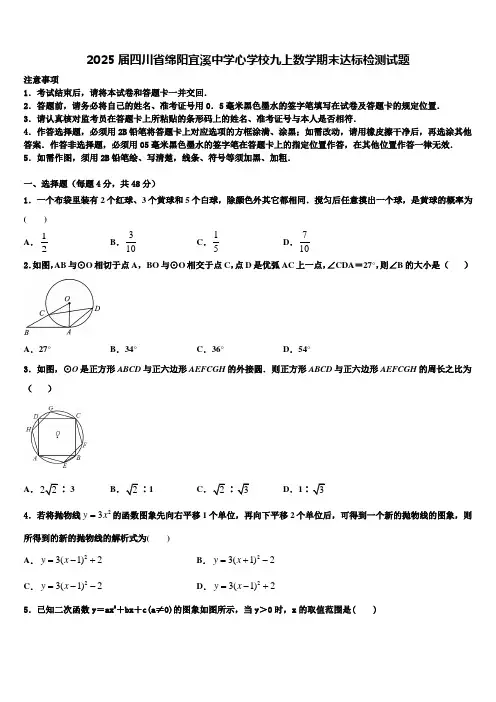 2025届四川省绵阳宜溪中学心学校九上数学期末达标检测试题含解析