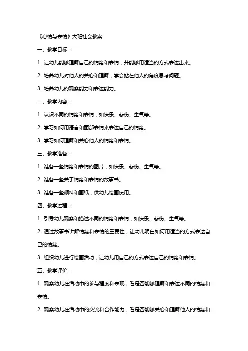 《心情与表情》大班社会教案