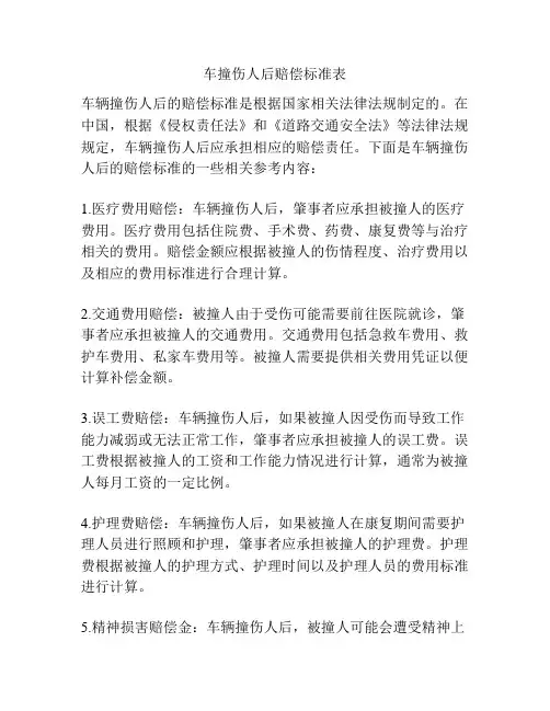 车撞伤人后赔偿标准表