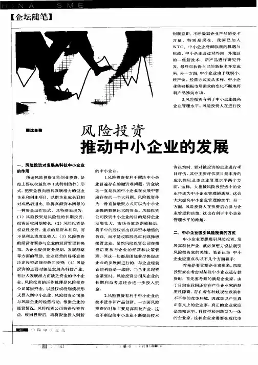 风险投资推动中小企业的发展