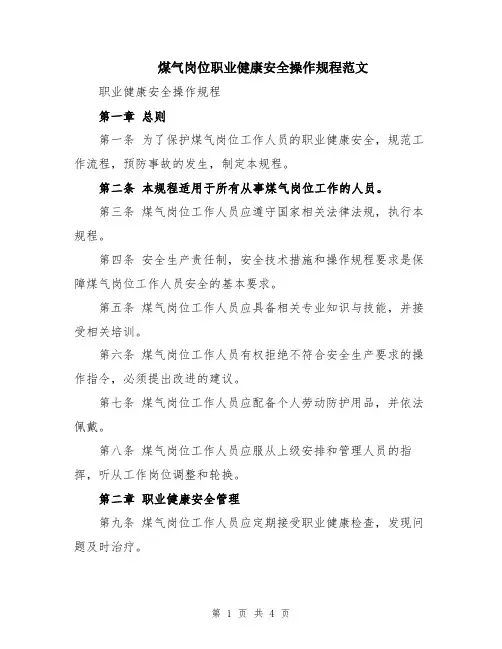 煤气岗位职业健康安全操作规程范文