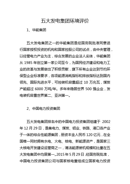 五大发电集团环境评价