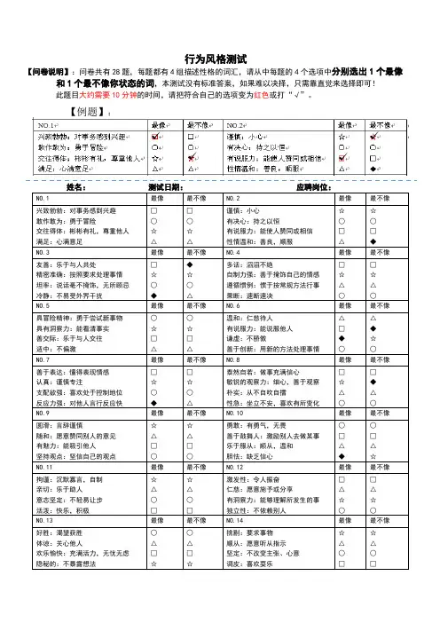 行为风格测试(老虎、孔雀、考拉、猫头鹰和变色龙)