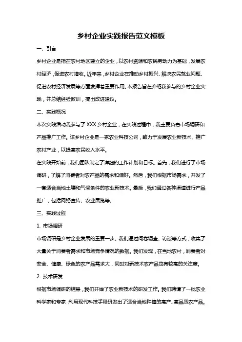 乡村企业实践报告范文模板
