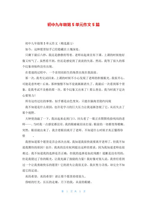 初中九年级第5单元作文5篇