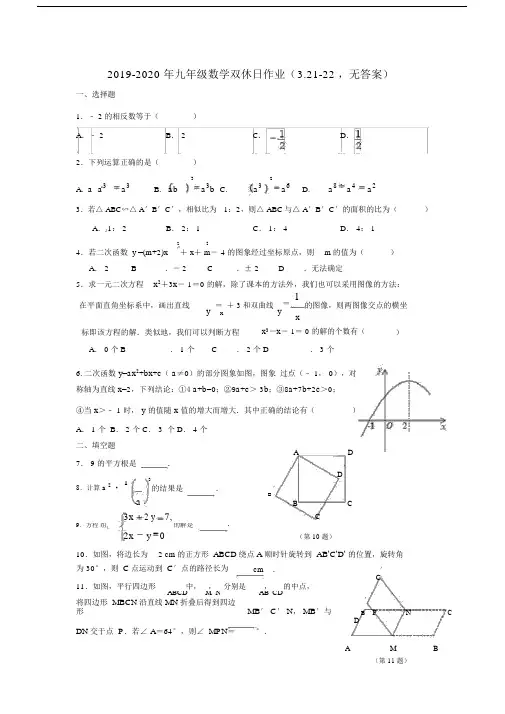 2019-2020年九年级数学双休日作业(3.21-22,无答案).docx