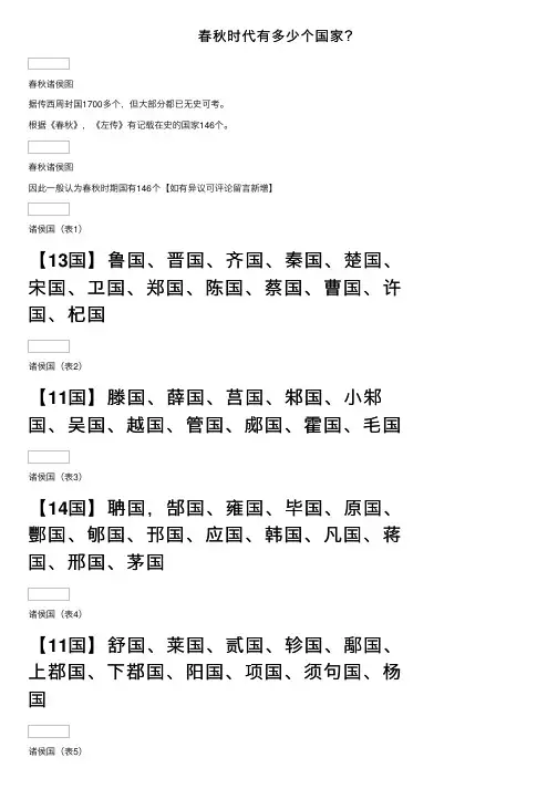 春秋时代有多少个国家？