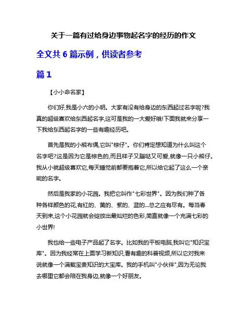 关于一篇有过给身边事物起名字的经历的作文