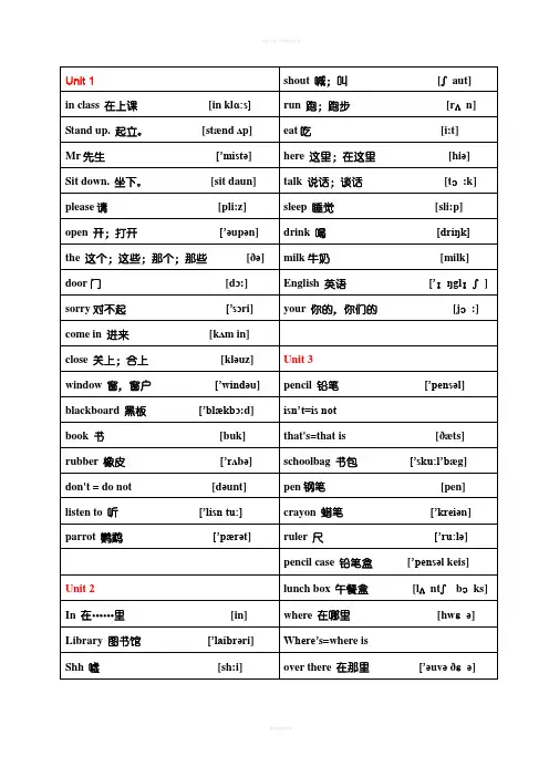 苏教版译林牛津英语三年级下册单词表