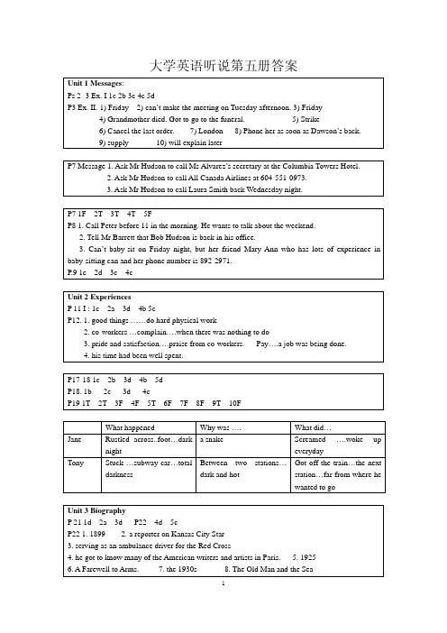 外教社 大学英语听说 第三版 第五册 课后答案