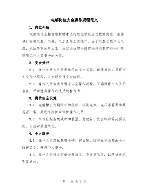 电解岗位安全操作规程范文