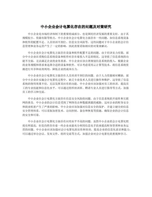 中小企业会计电算化存在的问题及对策研究
