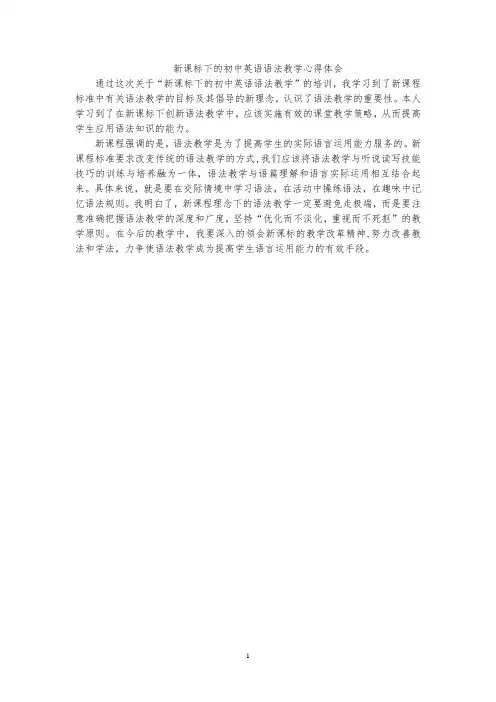 新课标下的初中英语语法教学心得体会