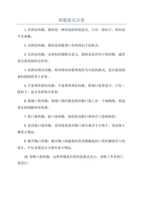 西服款式分类