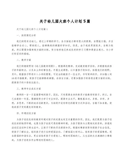 关于幼儿园大班个人计划5篇