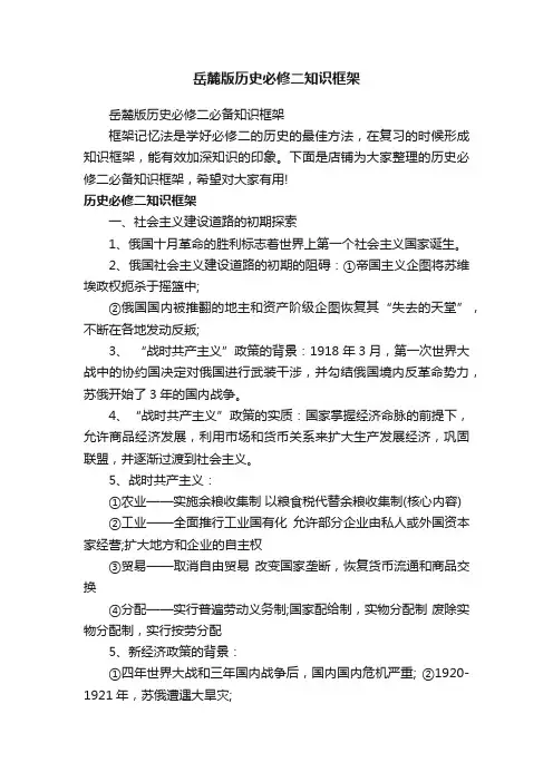 岳麓版历史必修二知识框架
